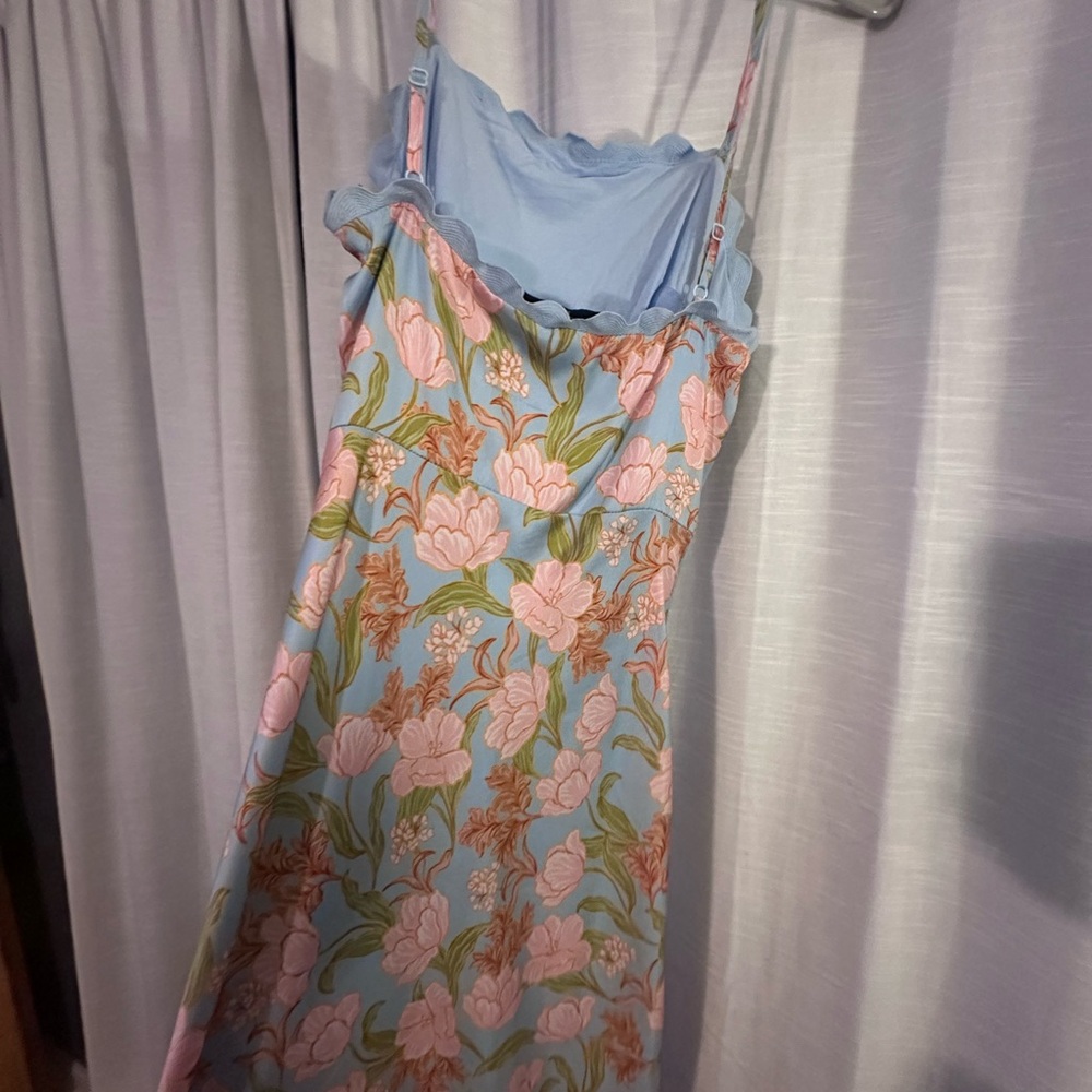 fab'rik Pastel Blue Floral Slip Dress with Pink Blossoms - Picture 3 of 4